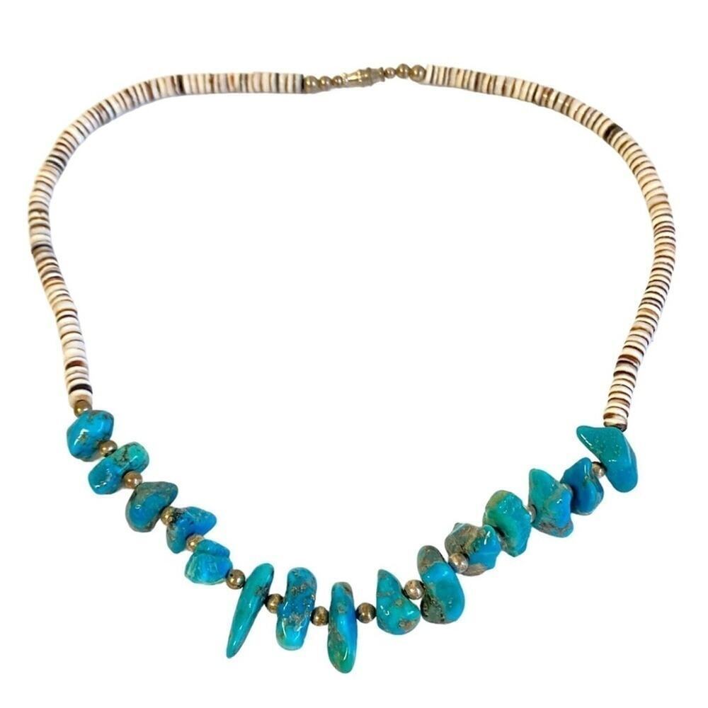 Vintage Turquoise Nugget Necklace Heishi Bead 70s Retro Hippie Boho‎ Tribal